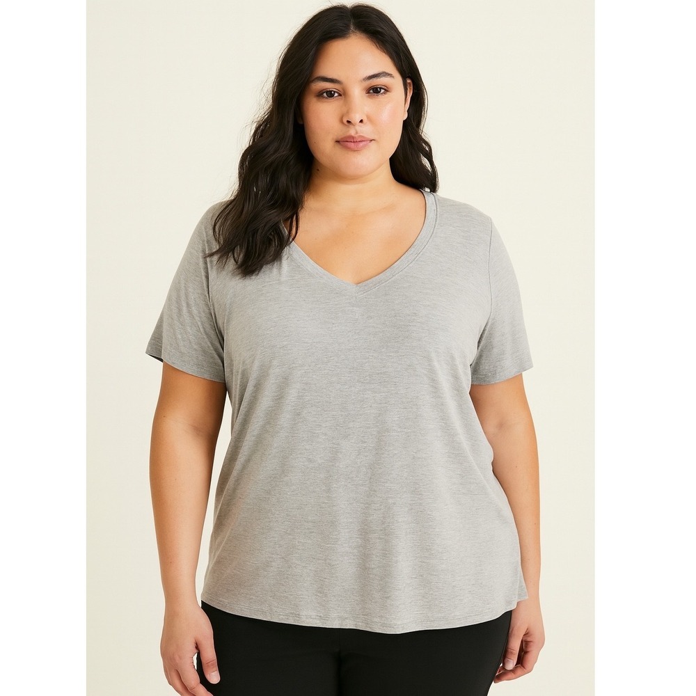 Lane Bryant Classic‎ Perfect Sleeve Tee Gray 14/16L V Neck T Shirt Women